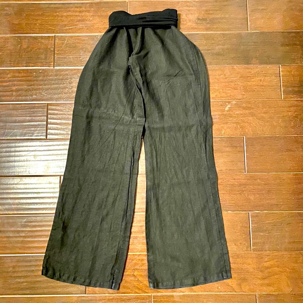 Black linen wide leg pants